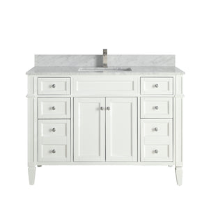 1916-48-01 48" Matt White Bathroom Vanity Cabinet Set Marble Top and Sink