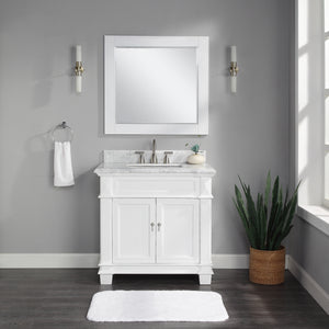 1917-36-01  36" Matt White Bathroom Vanity Cabinet Set Marble Top and Sink