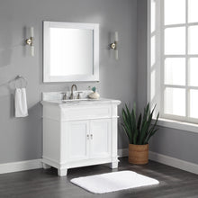 1917-36-01  36" Matt White Bathroom Vanity Cabinet Set Marble Top and Sink