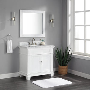 1917-36-01  36" Matt White Bathroom Vanity Cabinet Set Marble Top and Sink