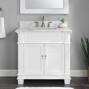 1917-36-01  36" Matt White Bathroom Vanity Cabinet Set Marble Top and Sink