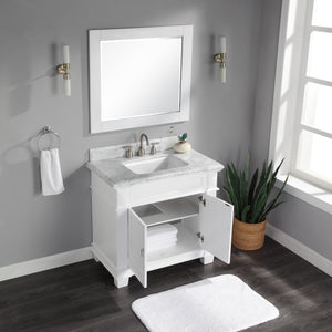 1917-36-01  36" Matt White Bathroom Vanity Cabinet Set Marble Top and Sink