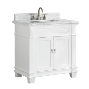1917-36-01  36" Matt White Bathroom Vanity Cabinet Set Marble Top and Sink