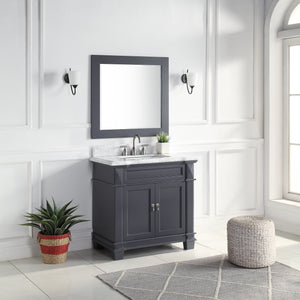 1917-36-02  36" Charcoal Grey Bathroom Vanity Cabinet Set Marble Top and Sink