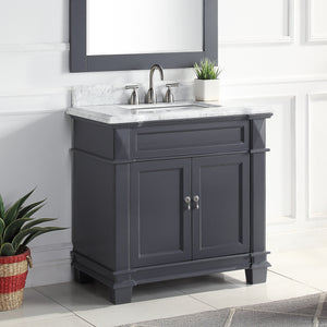 1917-36-02  36" Charcoal Grey Bathroom Vanity Cabinet Set Marble Top and Sink
