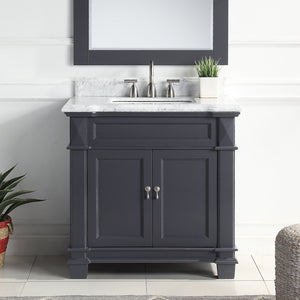 1917-36-02  36" Charcoal Grey Bathroom Vanity Cabinet Set Marble Top and Sink