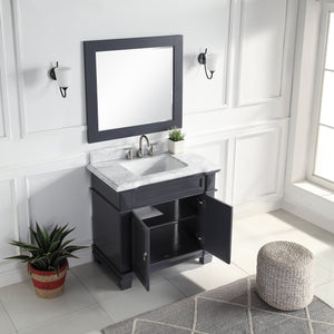1917-36-02  36" Charcoal Grey Bathroom Vanity Cabinet Set Marble Top and Sink