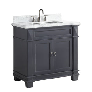 1917-36-02  36" Charcoal Grey Bathroom Vanity Cabinet Set Marble Top and Sink