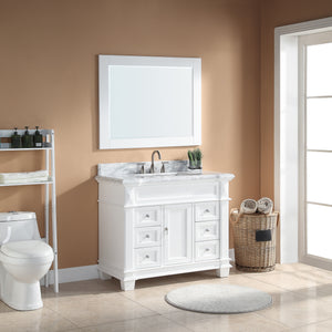 1917-42-01  42" Matt White Bathroom Vanity Cabinet Set Marble Top and Sink