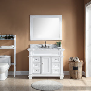 1917-42-01  42" Matt White Bathroom Vanity Cabinet Set Marble Top and Sink