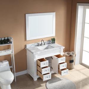 1917-42-01  42" Matt White Bathroom Vanity Cabinet Set Marble Top and Sink