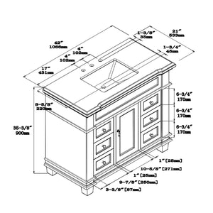 1917-42-01  42" Matt White Bathroom Vanity Cabinet Set Marble Top and Sink