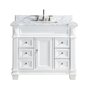 1917-42-01  42" Matt White Bathroom Vanity Cabinet Set Marble Top and Sink