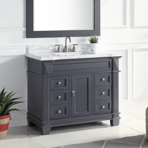 1917-42-02  42" Charcoal Grey Bathroom Vanity Cabinet Set Marble Top and Sink