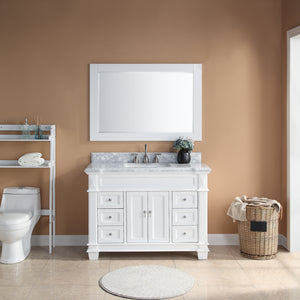 1917-48-01 48" Matt White Bathroom Vanity Cabinet Set Marble Top and Sink