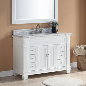 1917-48-01 48" Matt White Bathroom Vanity Cabinet Set Marble Top and Sink