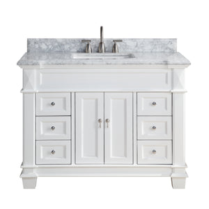 1917-48-01 48" Matt White Bathroom Vanity Cabinet Set Marble Top and Sink