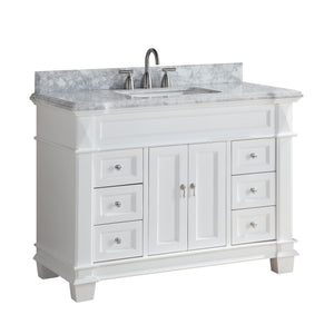 1917-48-01 48" Matt White Bathroom Vanity Cabinet Set Marble Top and Sink