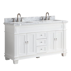 1917-60D-01 60" Matt White Bathroom Vanity Cabinet Set Marble Top and Sink