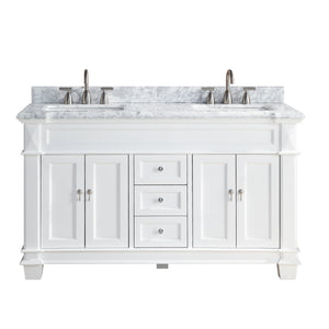 1917-60D-01 60" Matt White Bathroom Vanity Cabinet Set Marble Top and Sink