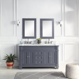 1917-60D-02 60" Charcoal Grey Bathroom Vanity Cabinet Set Marble Top and Sink