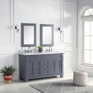 1917-60D-02 60" Charcoal Grey Bathroom Vanity Cabinet Set Marble Top and Sink