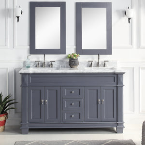 1917-60D-02 60" Charcoal Grey Bathroom Vanity Cabinet Set Marble Top and Sink