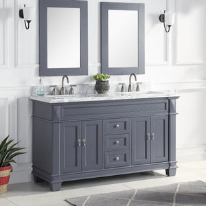 1917-60D-02 60" Charcoal Grey Bathroom Vanity Cabinet Set Marble Top and Sink