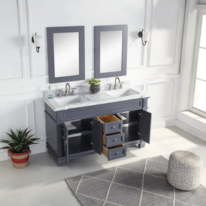 1917-60D-02 60" Charcoal Grey Bathroom Vanity Cabinet Set Marble Top and Sink