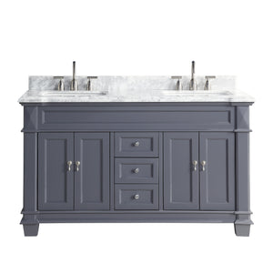 1917-60D-02 60" Charcoal Grey Bathroom Vanity Cabinet Set Marble Top and Sink