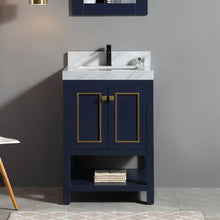 1918-24-04QZ  24" Marine Blue Bathroom Vanity Cabinet Set Quartz Top and Sink