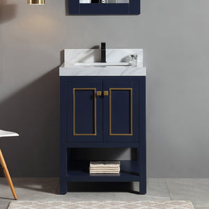 1918-24-04QZ  24" Marine Blue Bathroom Vanity Cabinet Set Quartz Top and Sink