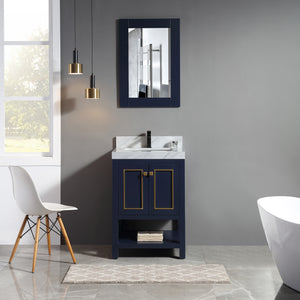 1918-24-04QZ  24" Marine Blue Bathroom Vanity Cabinet Set Quartz Top and Sink