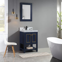 1918-24-04QZ  24" Marine Blue Bathroom Vanity Cabinet Set Quartz Top and Sink
