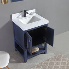 1918-24-04QZ  24" Marine Blue Bathroom Vanity Cabinet Set Quartz Top and Sink