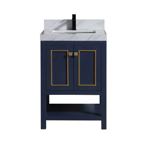 1918-24-04QZ  24" Marine Blue Bathroom Vanity Cabinet Set Quartz Top and Sink