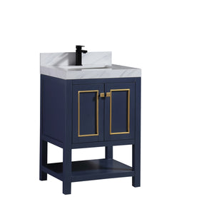 1918-24-04QZ  24" Marine Blue Bathroom Vanity Cabinet Set Quartz Top and Sink