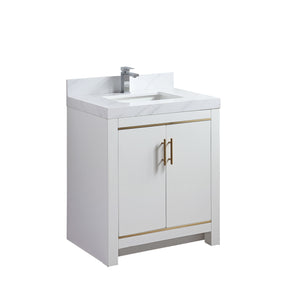 1919-30-01QZ 30" Vanity Matte White with White Carrara Quartz Countertop