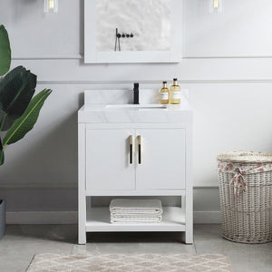 1921-30-01QZ 30" Vanity Matte White with  White Carrara Quartz Countertop