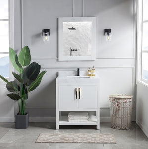 1921-30-01QZ 30" Vanity Matte White with  White Carrara Quartz Countertop