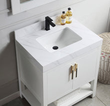 1921-30-01QZ 30" Vanity Matte White with  White Carrara Quartz Countertop