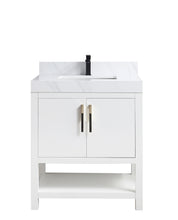 1921-30-01QZ 30" Vanity Matte White with  White Carrara Quartz Countertop
