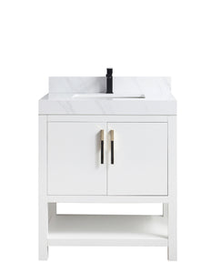 1921-30-01QZ 30" Vanity Matte White with  White Carrara Quartz Countertop