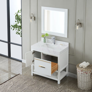 1921-36-01QZ 36" Vanity Matte White with White Carrara Quartz Countertop