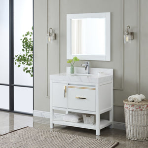 1921-36-01QZ 36" Vanity Matte White with White Carrara Quartz Countertop