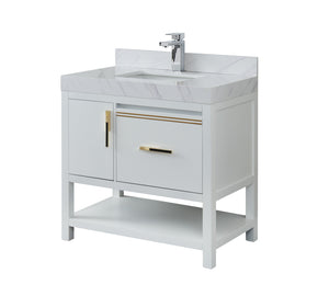 1921-36-01QZ 36" Vanity Matte White with White Carrara Quartz Countertop