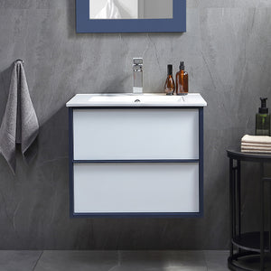 1923-24-01  24" Wall-mount Vanity White/ Blue with White Ceramic Countertop