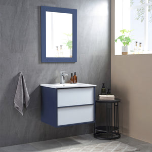 1923-24-01  24" Wall-mount Vanity White/ Blue with White Ceramic Countertop