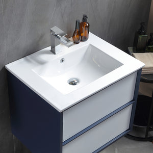 1923-24-01  24" Wall-mount Vanity White/ Blue with White Ceramic Countertop