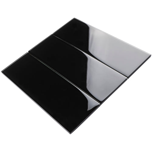 TCSBG-04 4x12 Black Glass Subway Tile